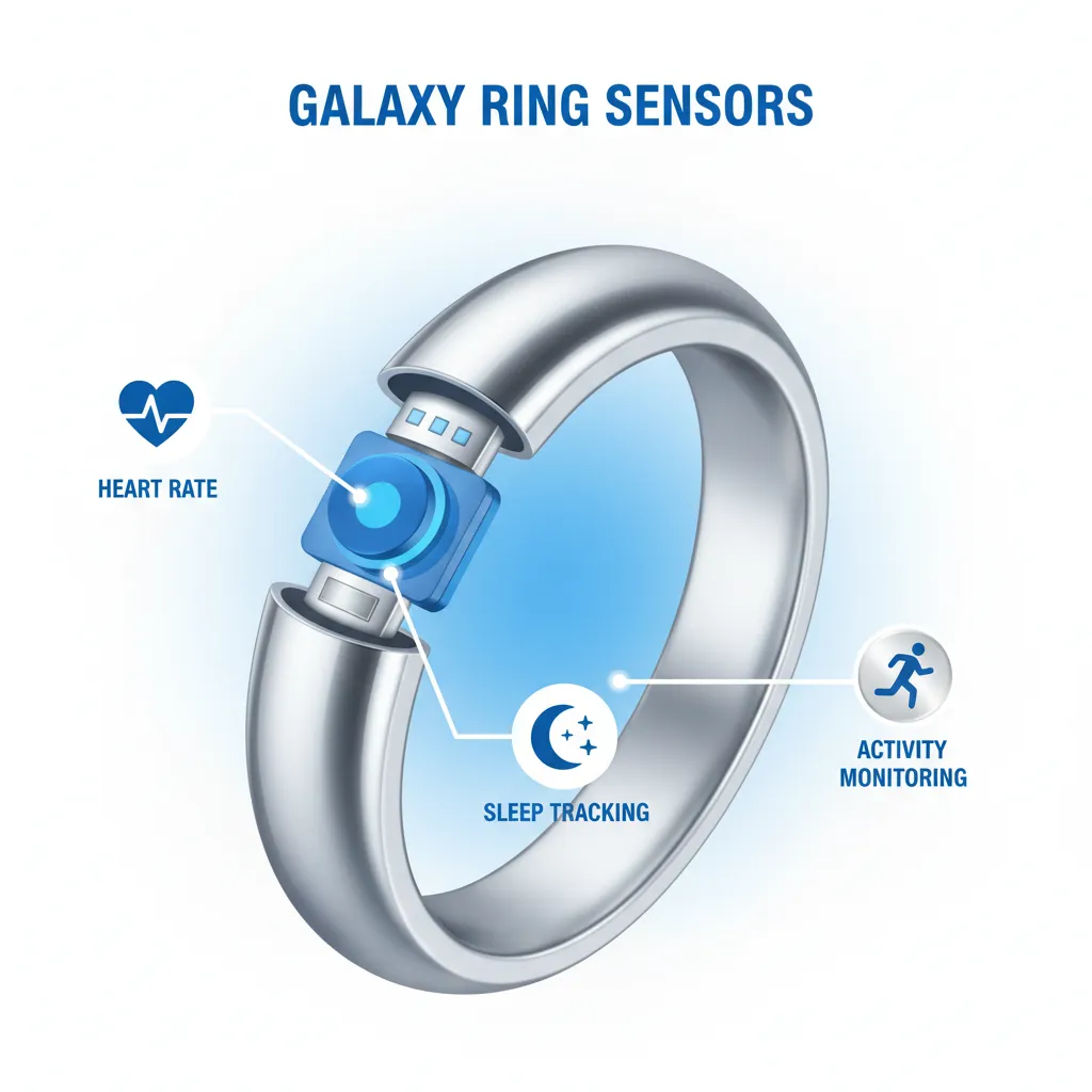 Infographic showing the health tracking sensors inside the Galaxy Ring.