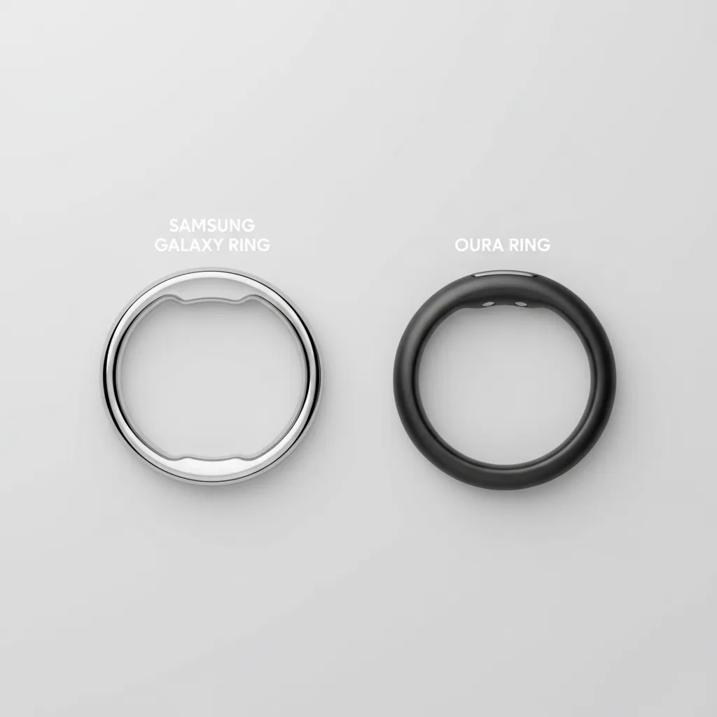 A side-by-side comparison of the Samsung Galaxy Ring and the Oura Ring.