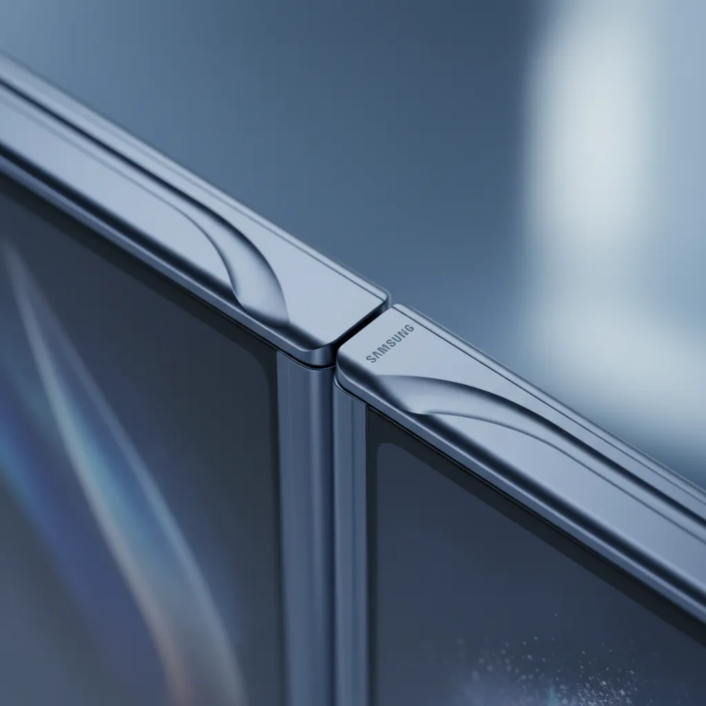 A close-up view of the redesigned, thinner and more durable hinge mechanism of the Samsung Galaxy Z Fold 6.