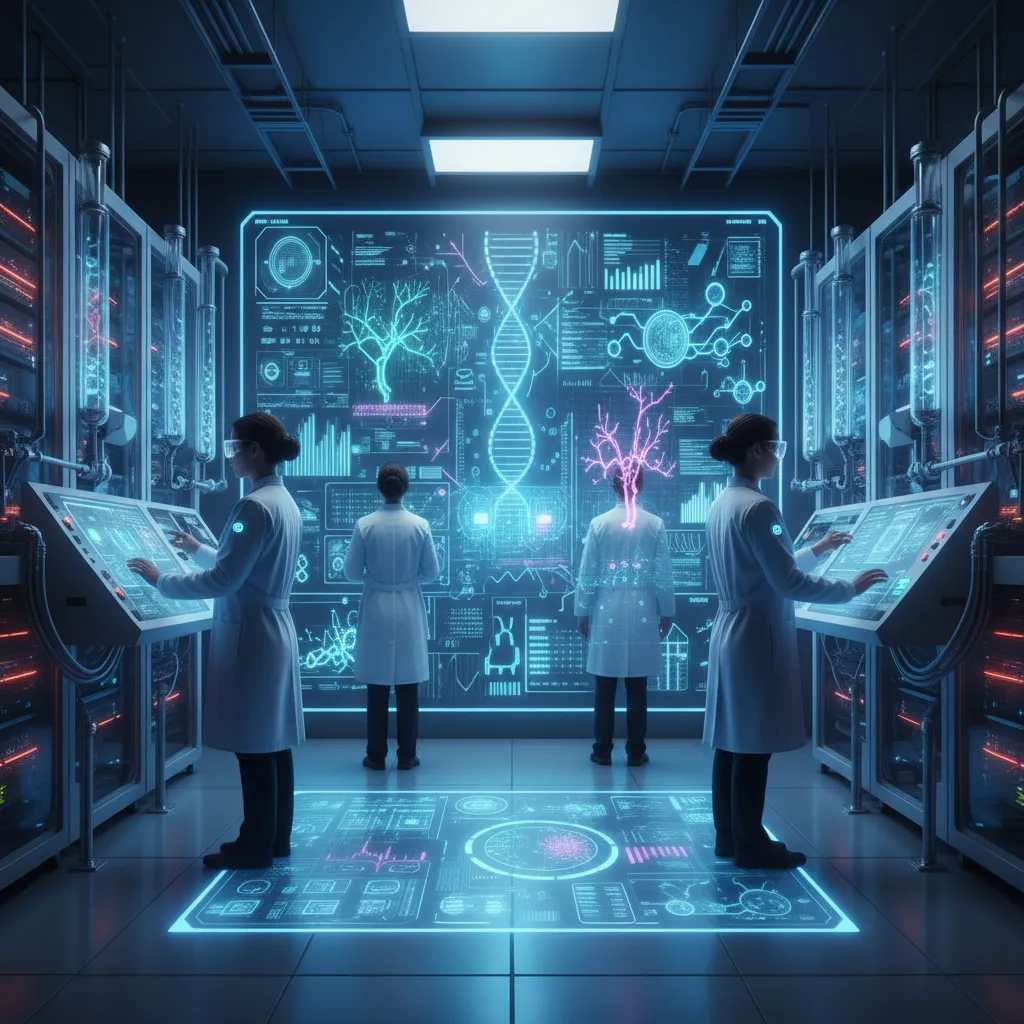 AI analyzing genomic data in a lab
