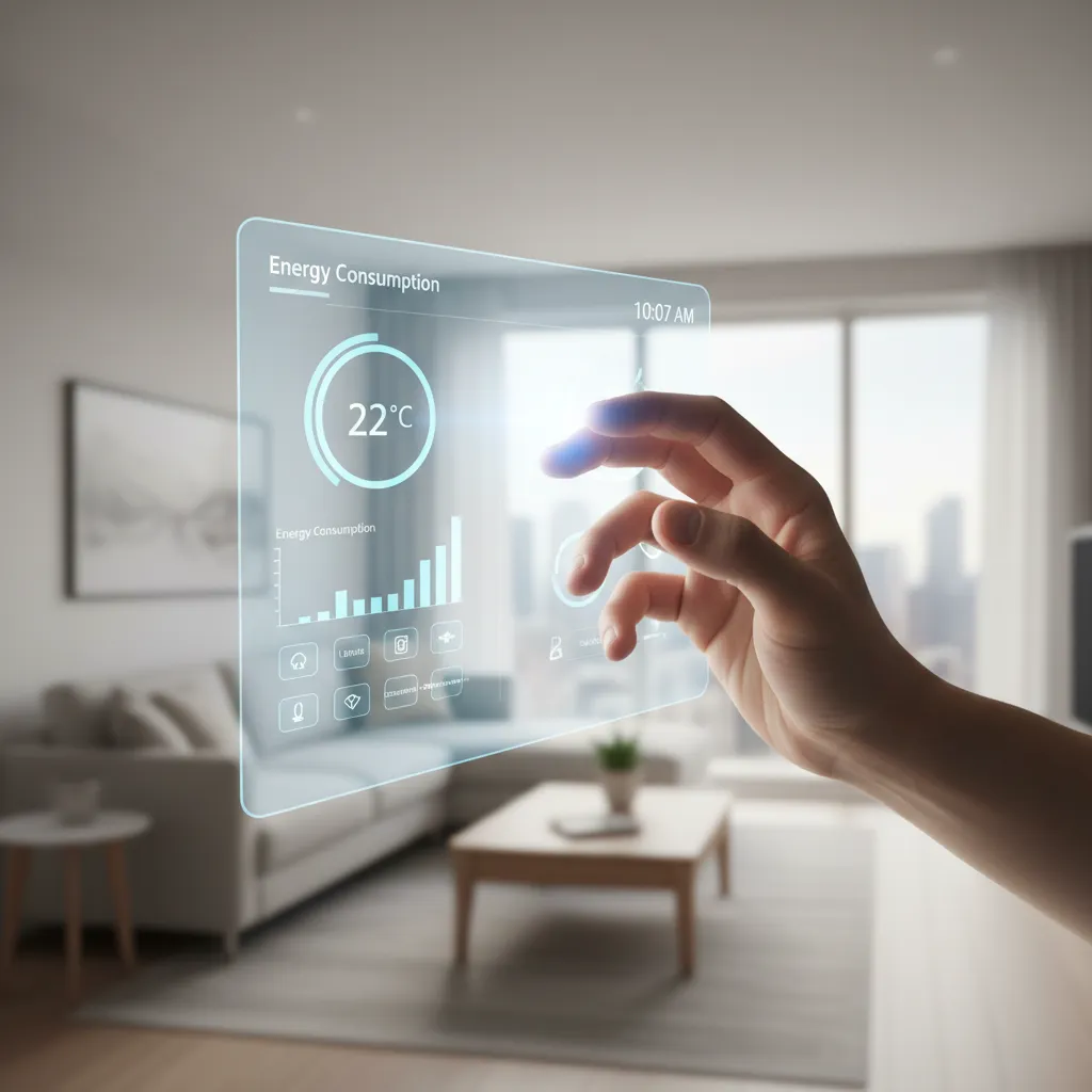 Hand interacting with holographic dashboard via gestures