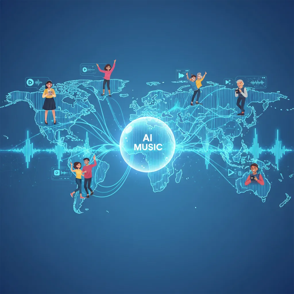 World map made of sound waves representing global AI music streaming impact