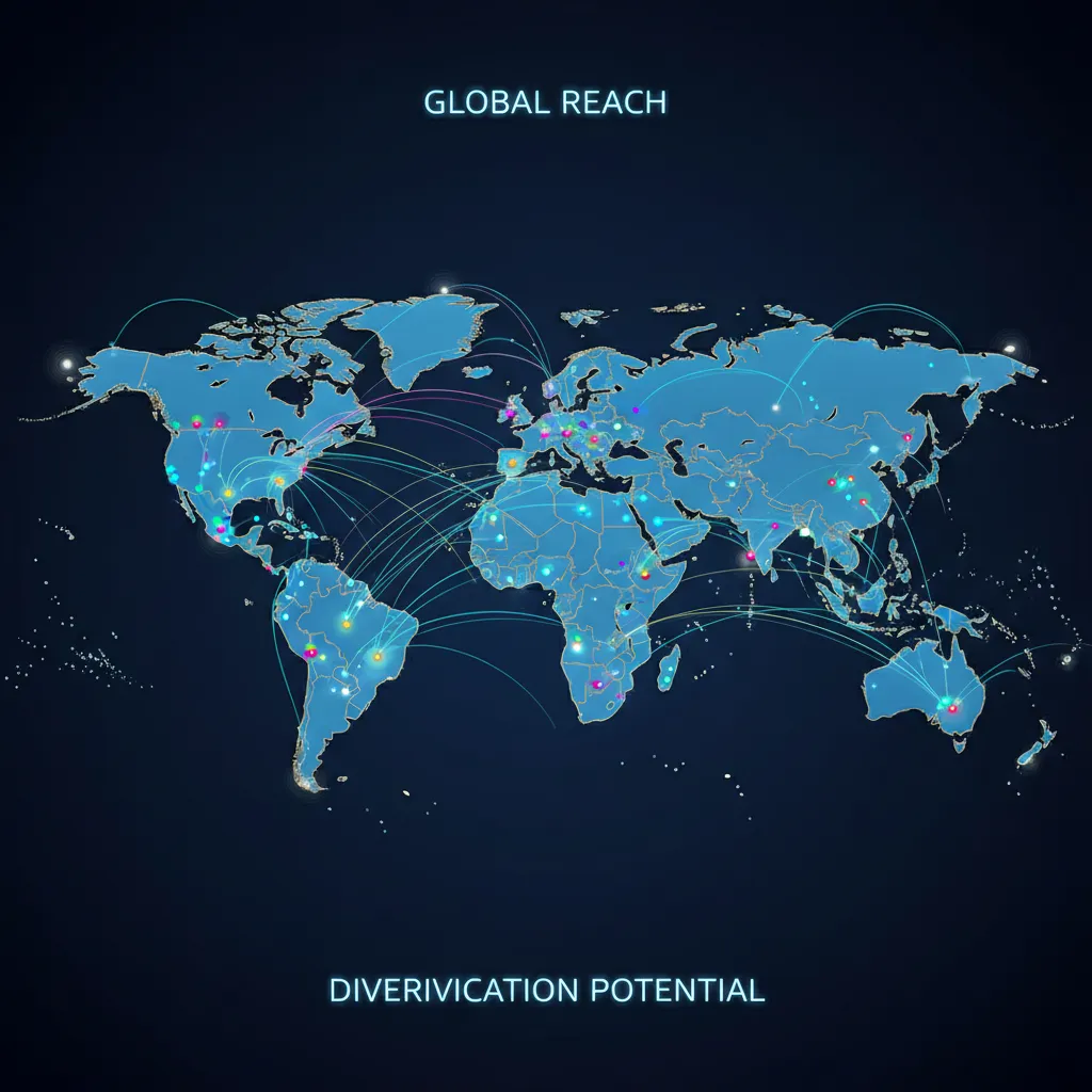 World map with glowing points indicating global fractional real estate investments and connecting lines.