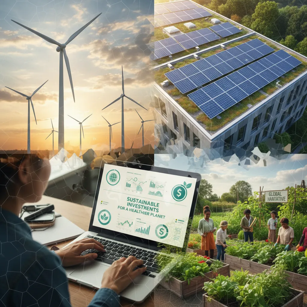 Collage of global scenes showing the impact of sustainable investing.