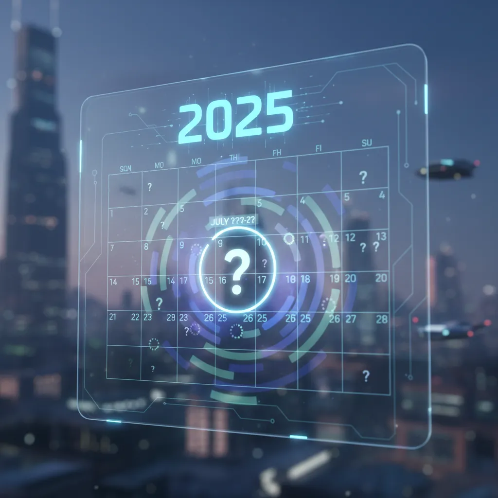 A futuristic calendar interface speculating on the GPT-5 release date in 2025.