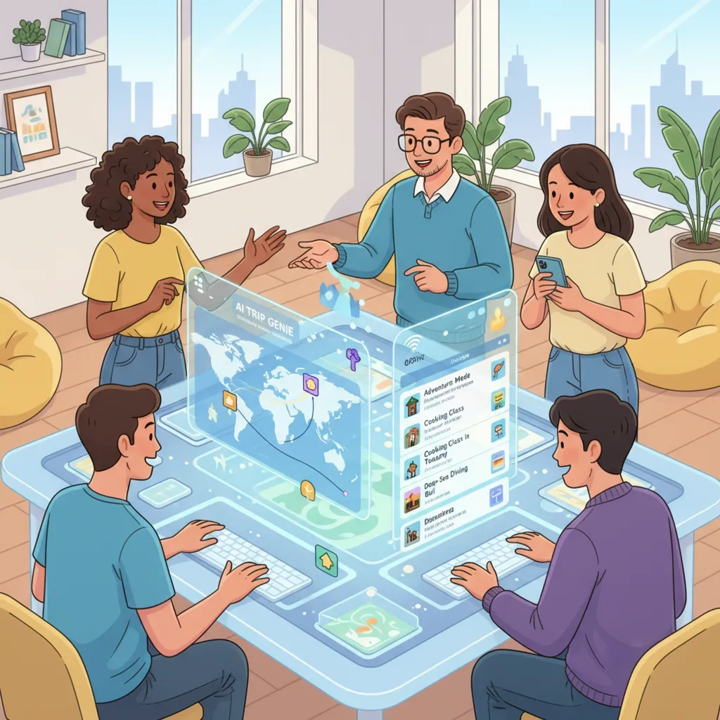 Group of friends using AI for collaborative travel planning