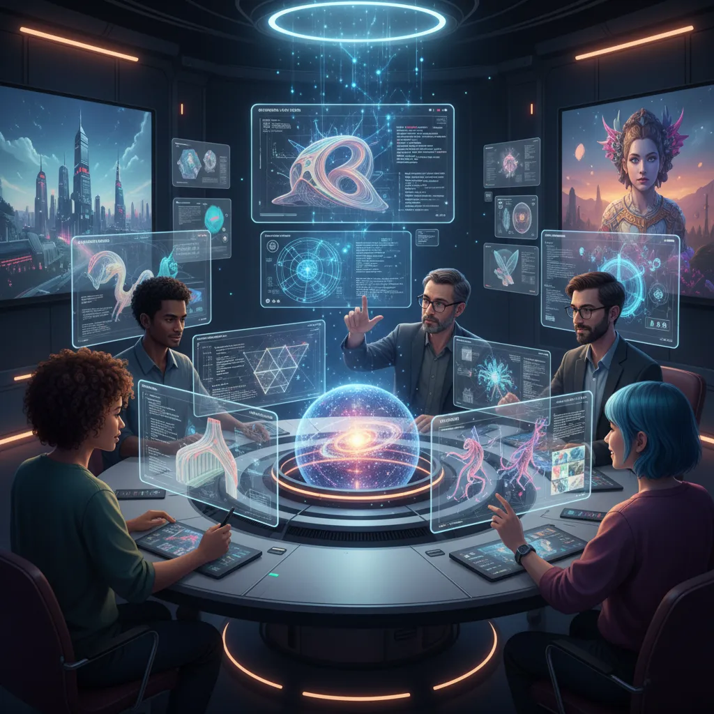 Artists and AI collaborating on digital art