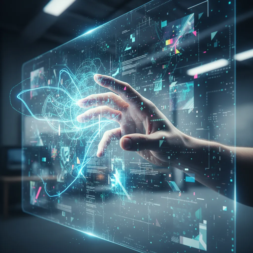 A human hand collaborating with AI to create digital art.