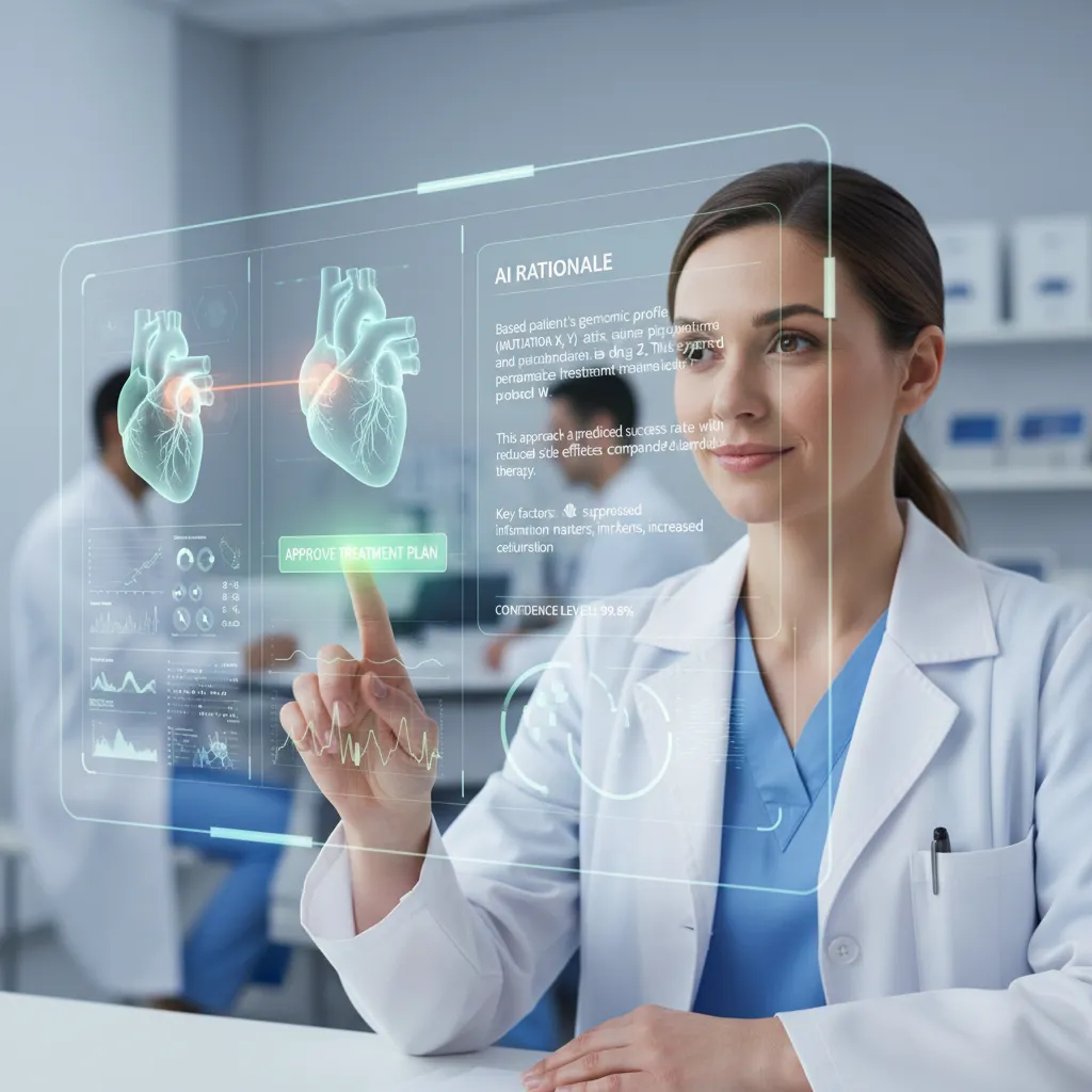 Professional using an AI system that provides transparent explanations for its decisions