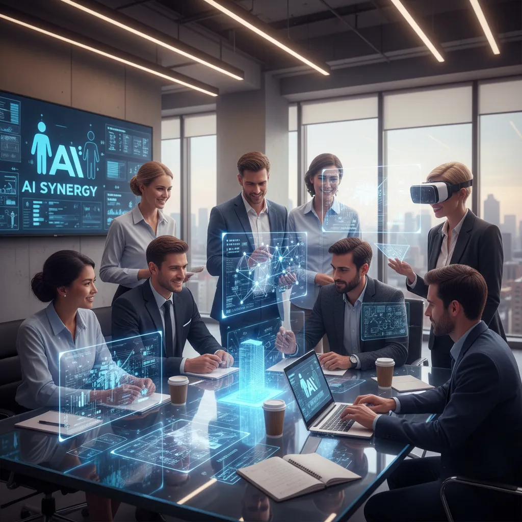 Professionals collaborating with AI tools