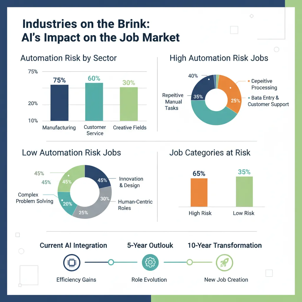 A detailed infographic showing industries most and least likely to be impacted by AI automation.
