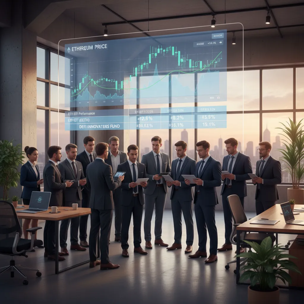 Diverse investors viewing Ethereum ETF data