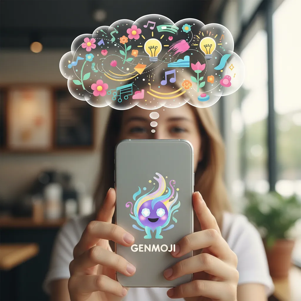 iPhone user creating Genmoji with AI assistance