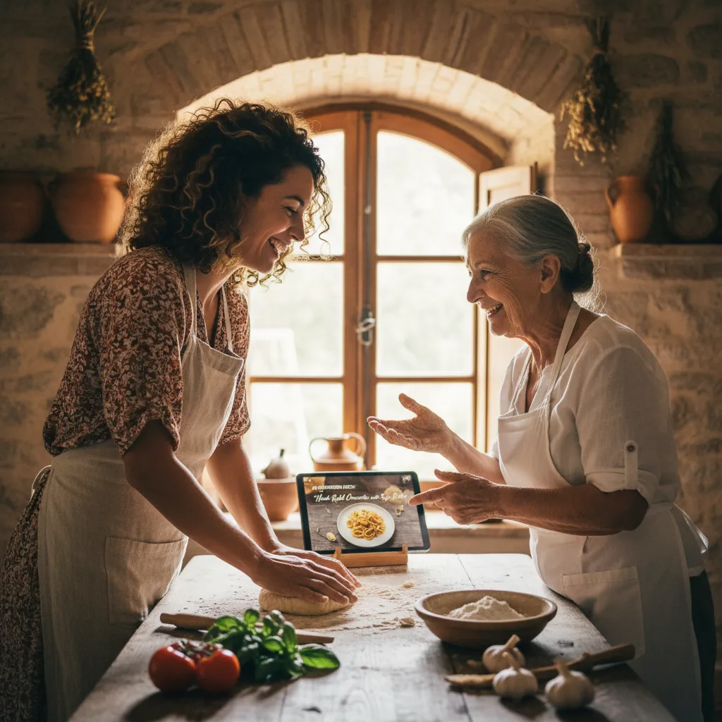 Person taking an AI-guided cooking class for local cuisine