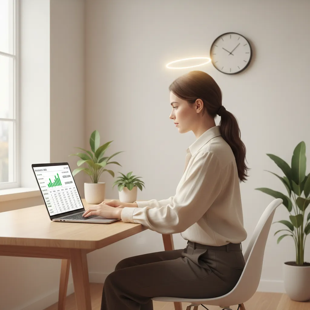 Person with a calm aura demonstrating a focused and strong money mindset at a desk.