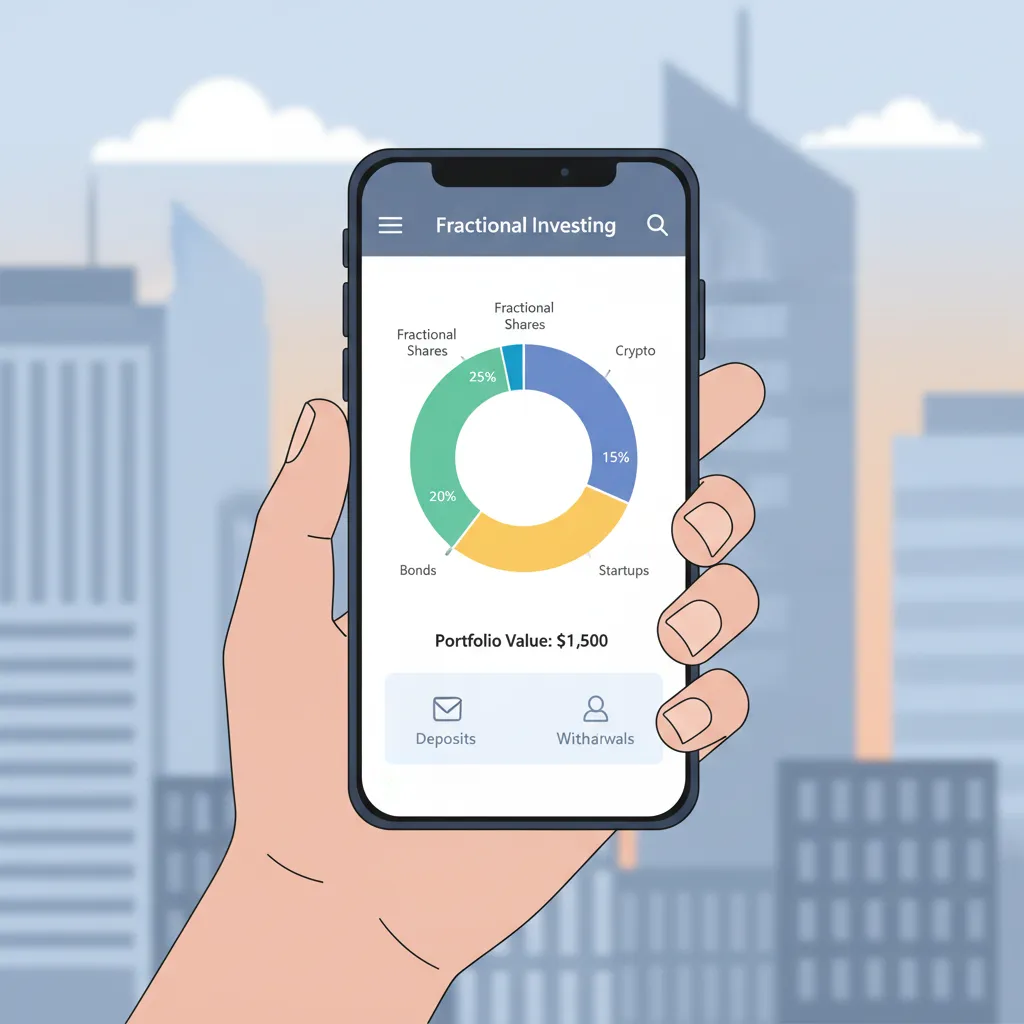 Hand holding smartphone with fractional investing app showing diversified portfolio