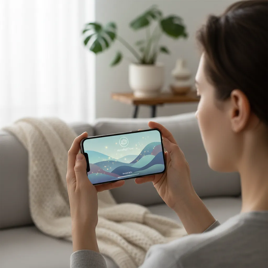 Person using an AI mindfulness app on a smartphone