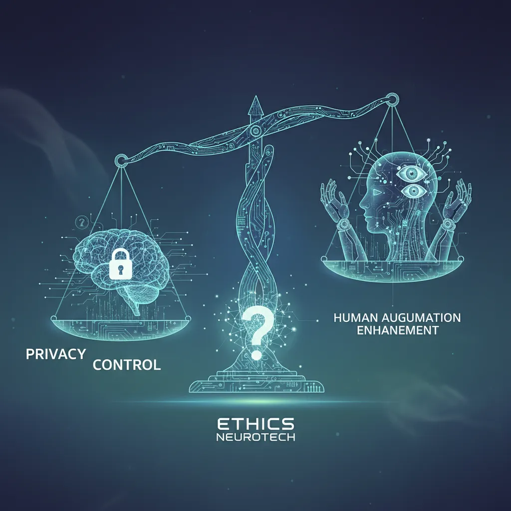 Abstract representation of a balanced scale illustrating ethical considerations in neurotechnology, including privacy and control