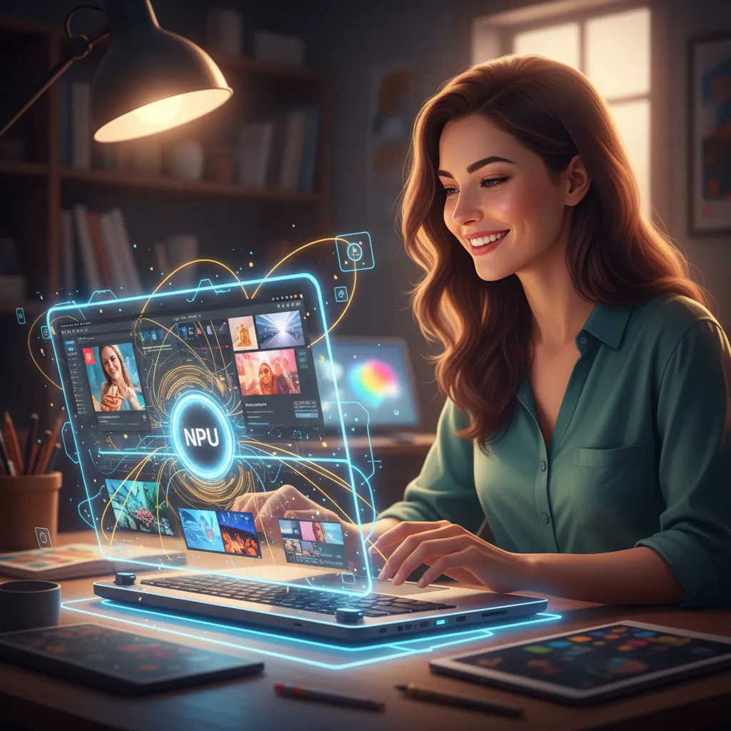 An artist using an AI-powered feature on a new AI laptop, showing enhanced creative workflow.