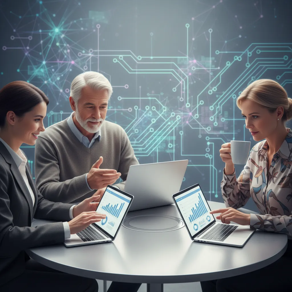 Diverse investors reviewing AI-driven personalized investment plans