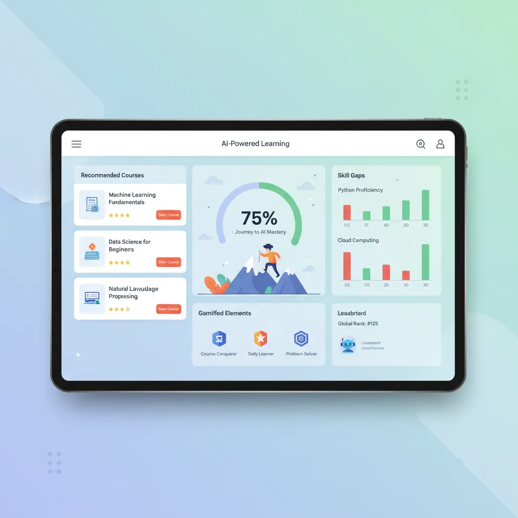 AI personalized learning dashboard showing skill progress