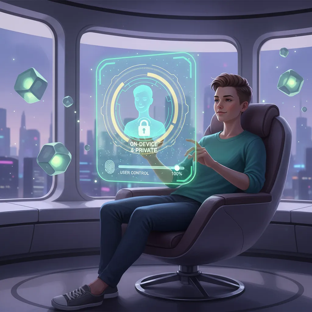 Individual interacting with a private, on-device AI assistant.