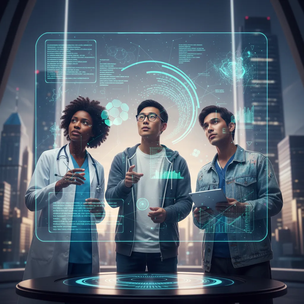 Professionals from different fields collaborating and preparing for the technological revolution brought by GPT-5.