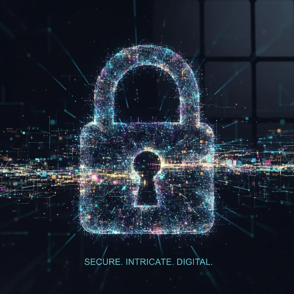 Quantum computing in cybersecurity, digital padlock, quantum particles, data protection