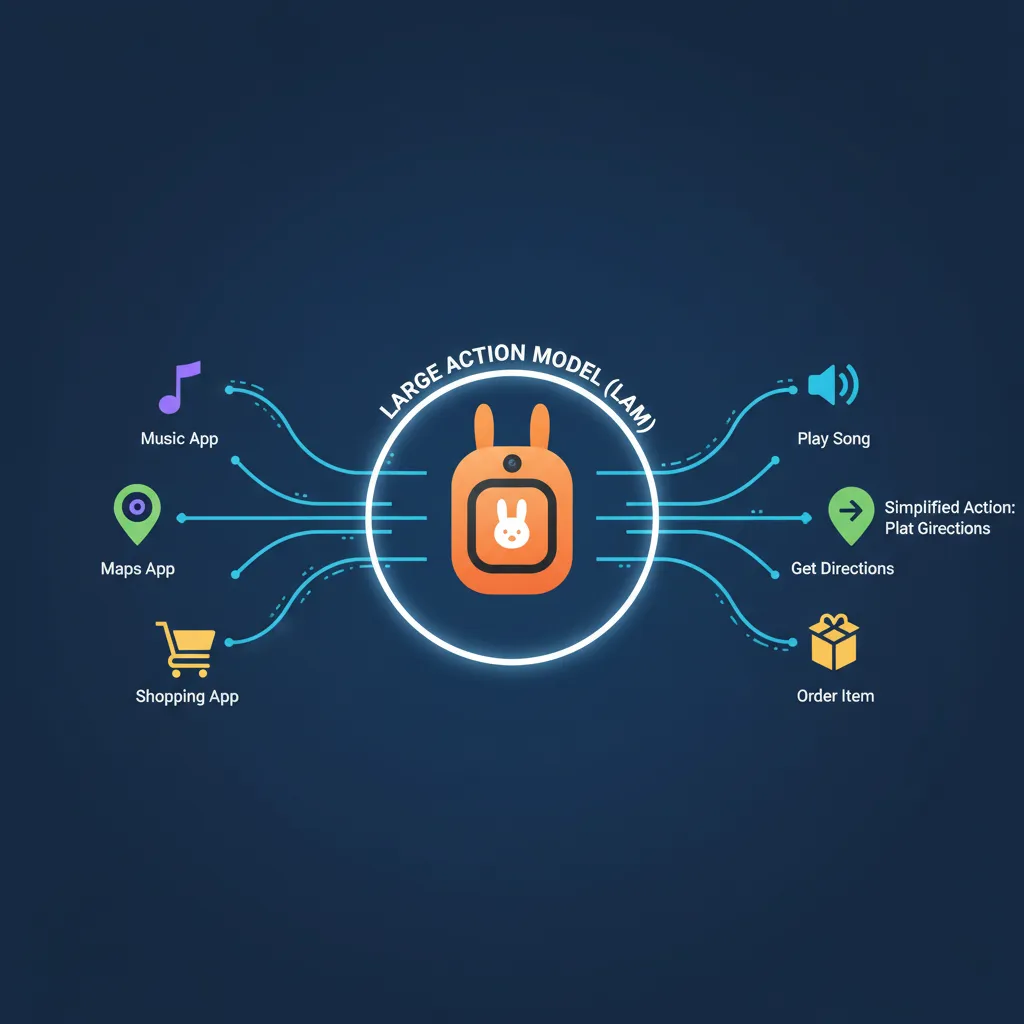 The Rabbit R1's user interface showing its Large Action Model in action.