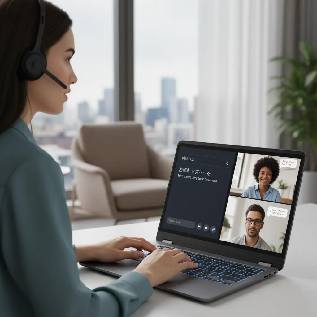 User experiencing AI real-time translation on laptop