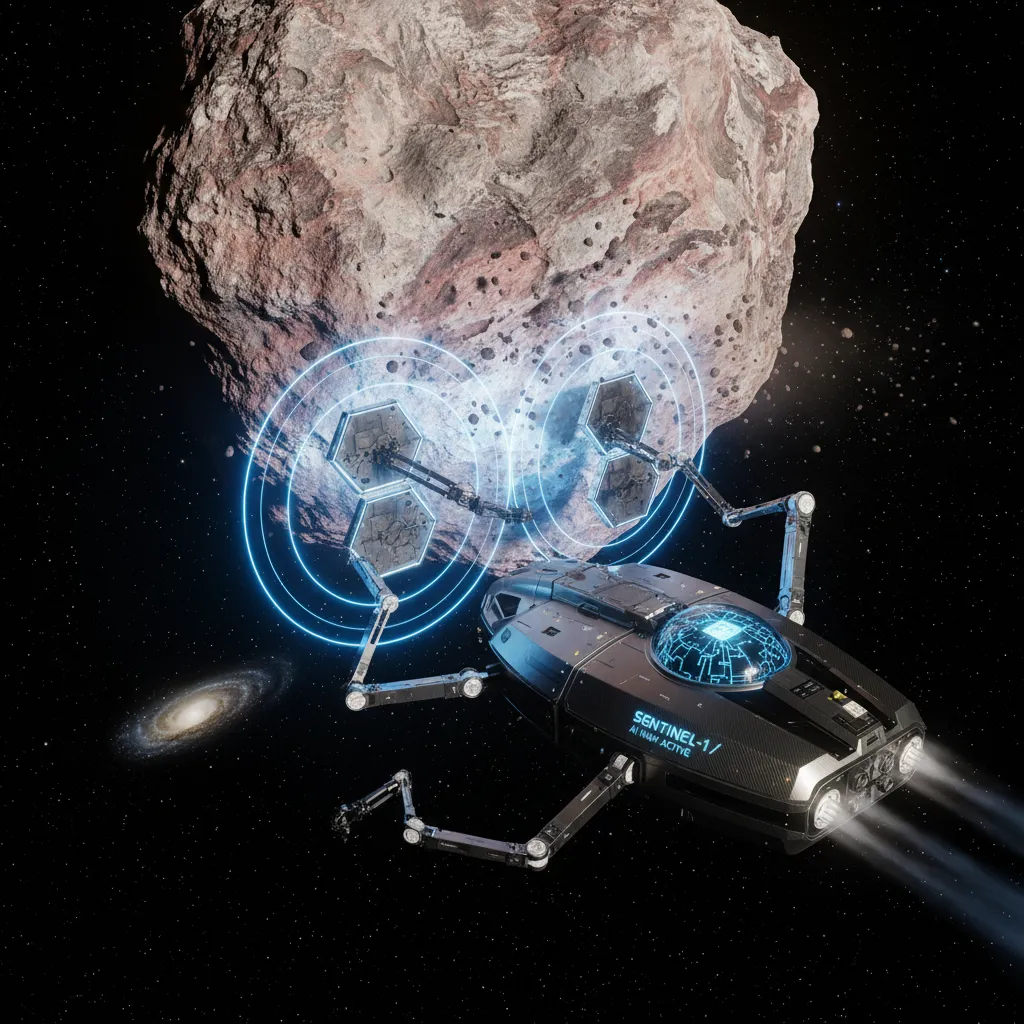 Robots deflecting an asteroid