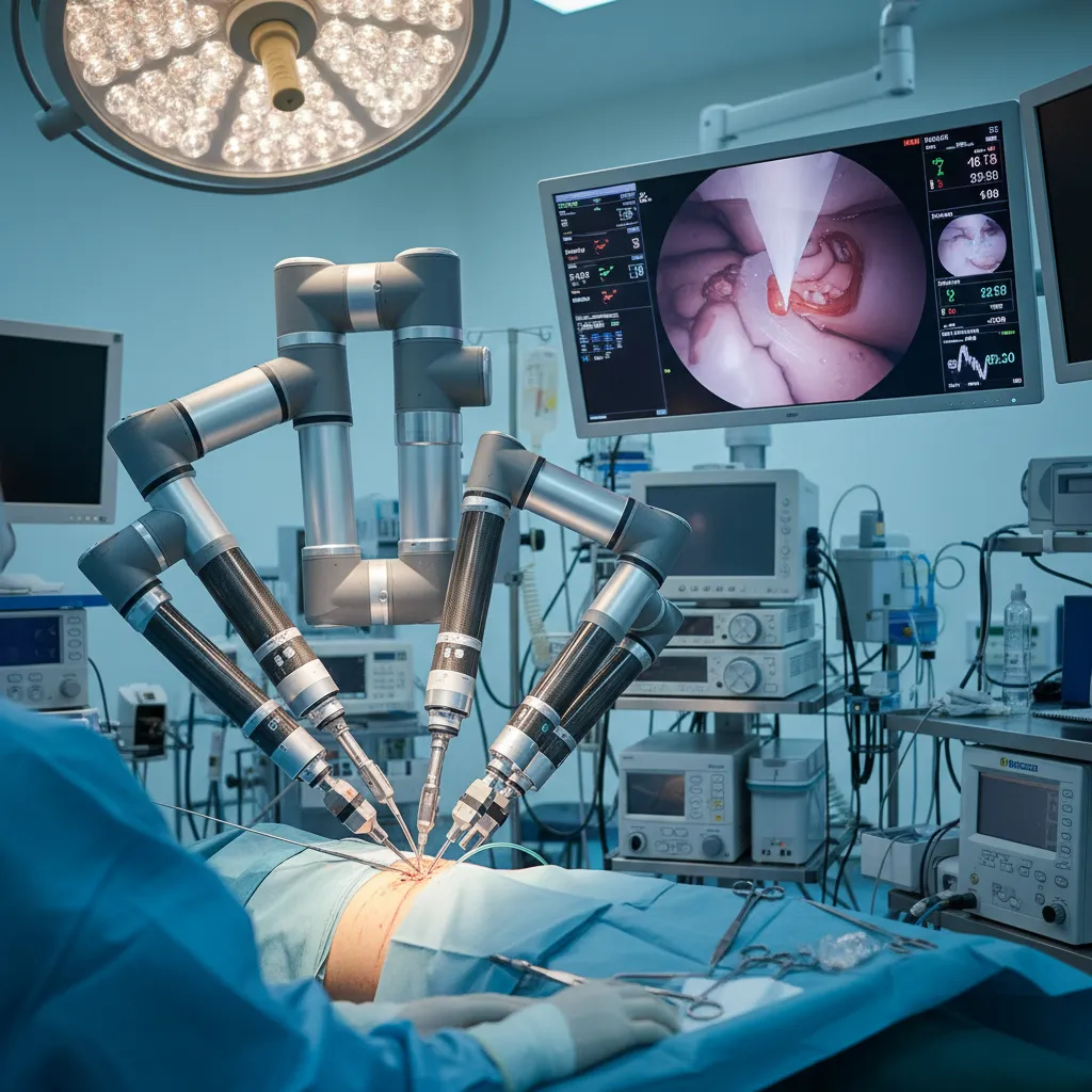 Robotic arm performing surgery with AI assistance