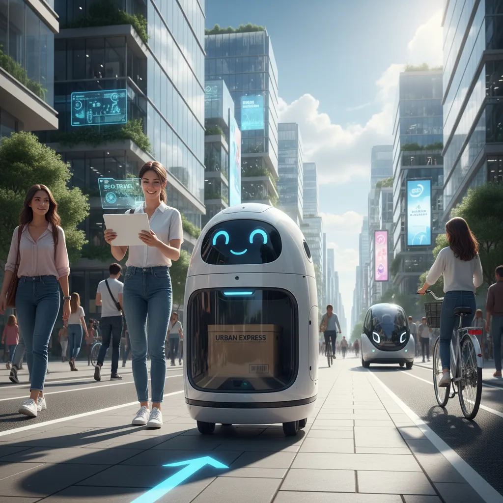 Service robot delivering a package in a smart city