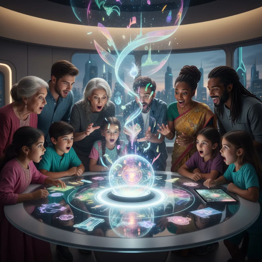 Group enjoying shared AI interactive story