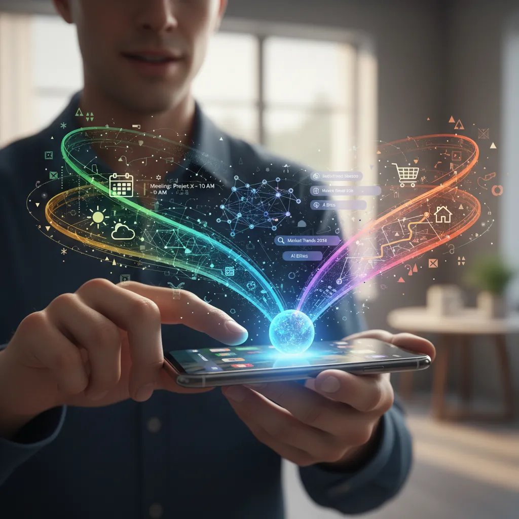 Conceptual image of enhanced Siri interaction with flowing data