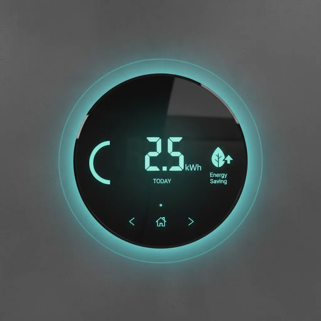 Smart thermostat displaying energy usage data