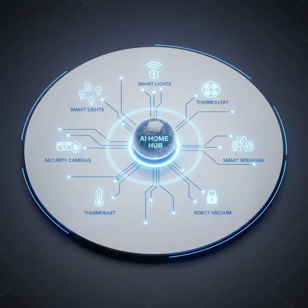 Diagram of smart home devices connected to an AI hub