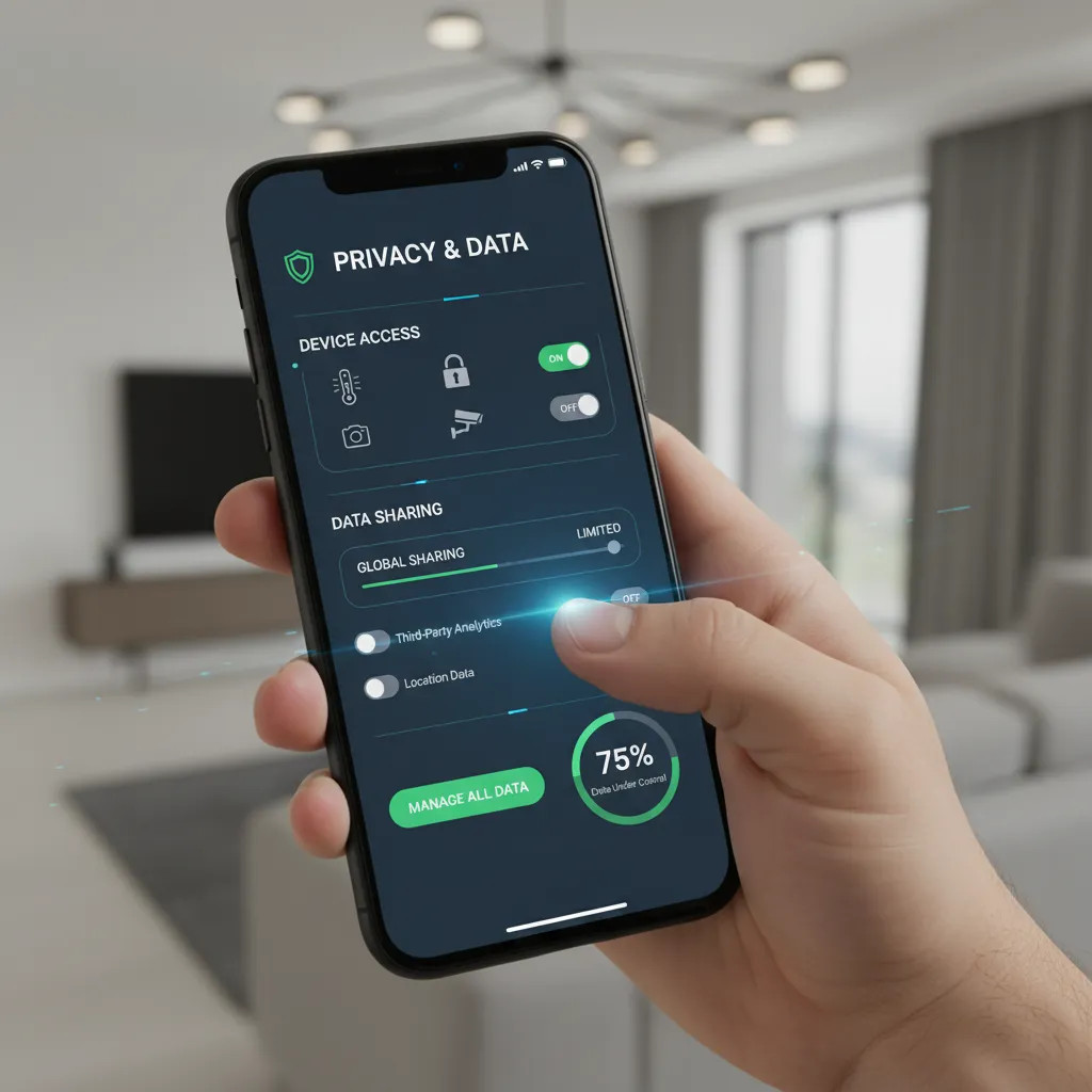 Smartphone app displaying smart home privacy controls