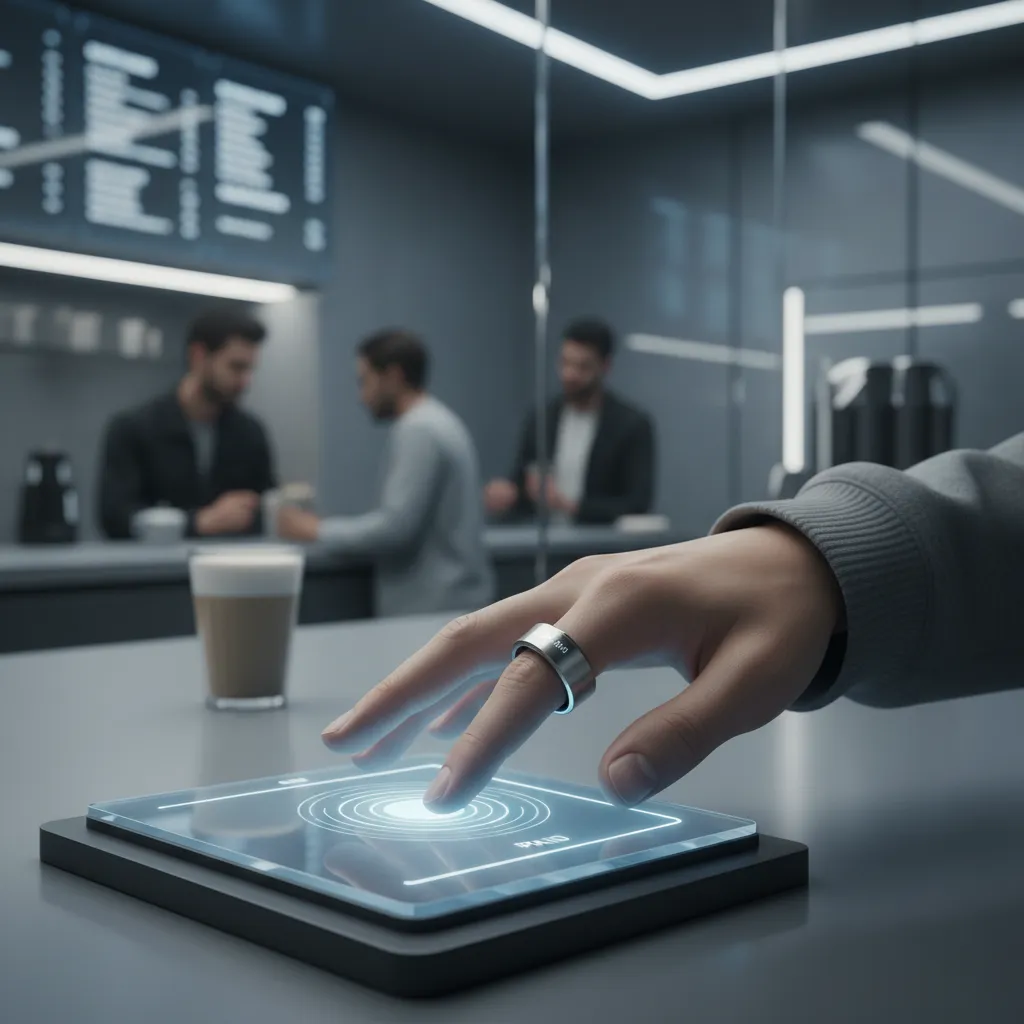 A person using the smart ring to interact with their smart home, showing future connectivity.
