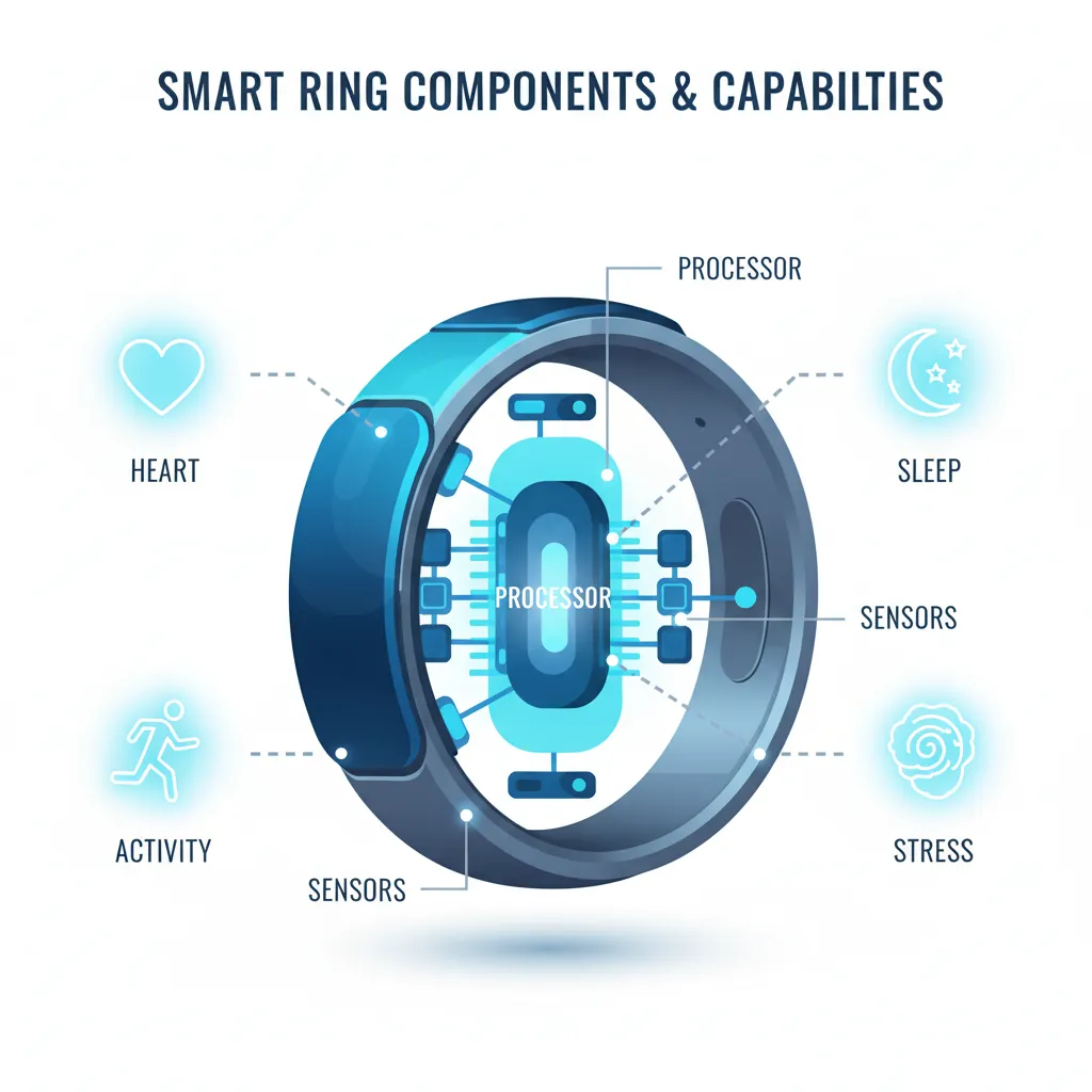 Infographic of smart ring internal components and tracking capabilities