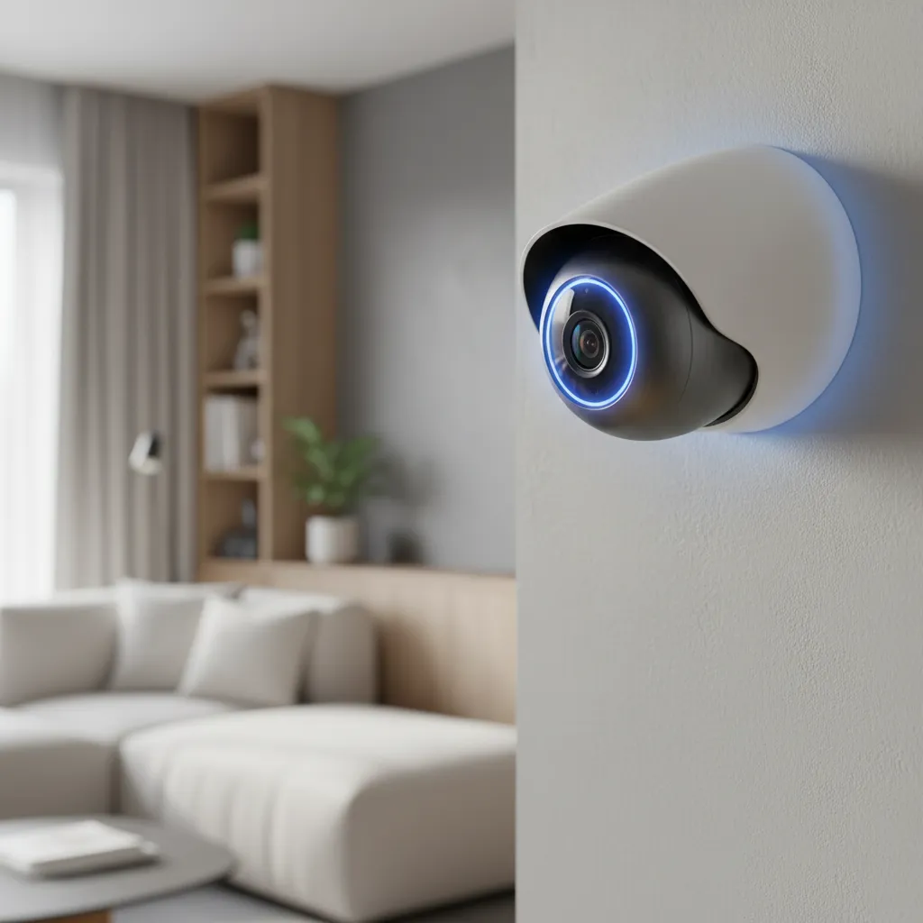Sleek AI security camera in living room