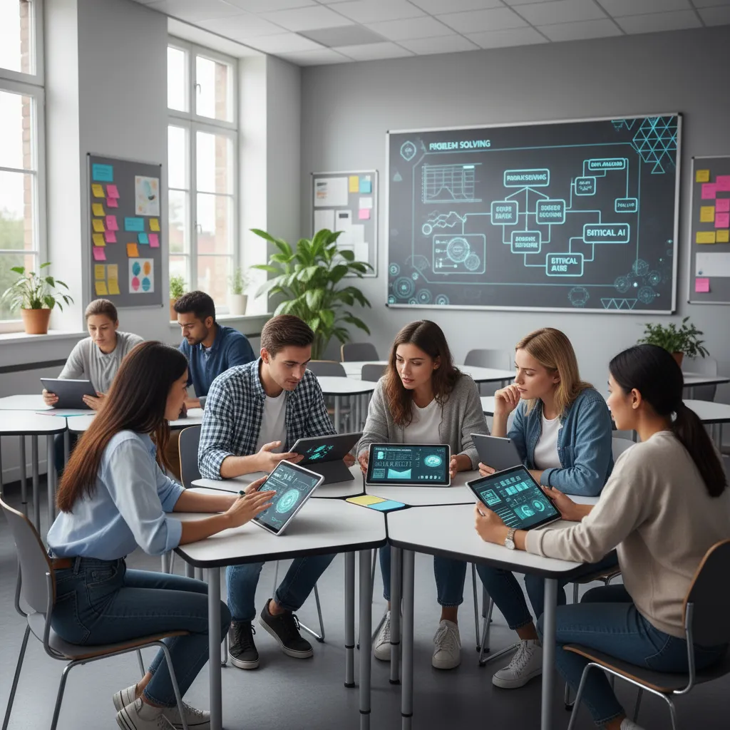 Students collaborating with AI tools