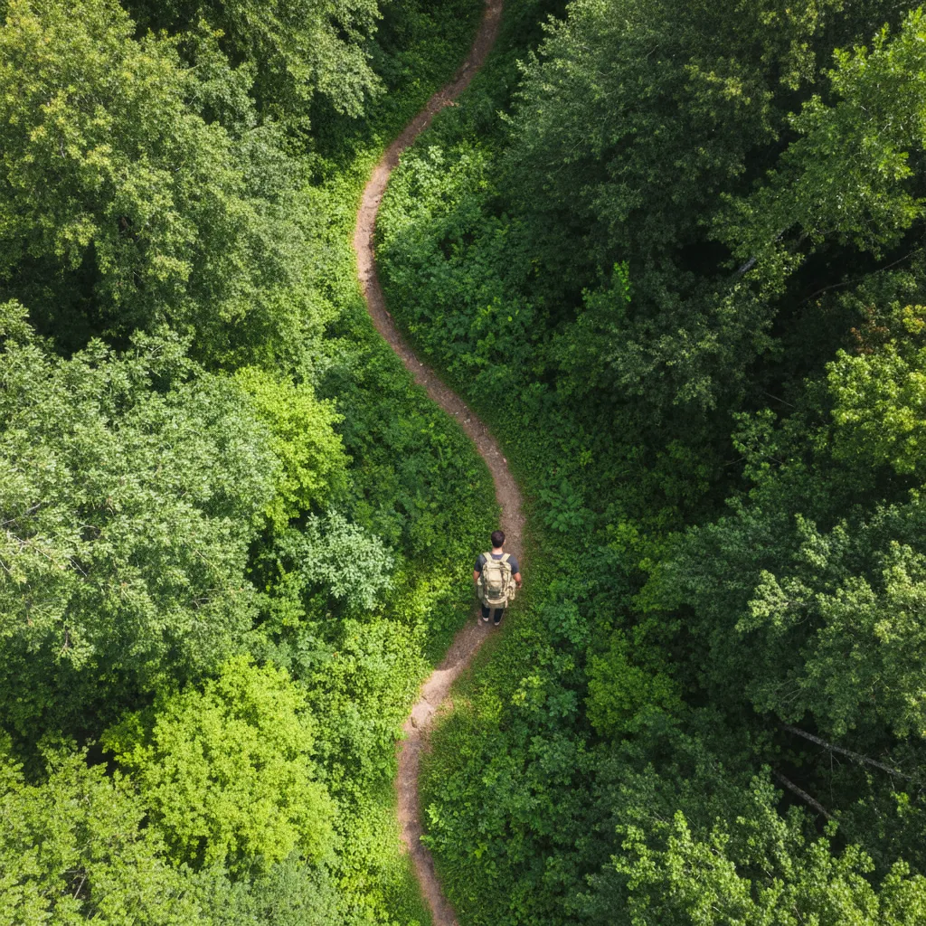 Sustainable backpack on a forest path
