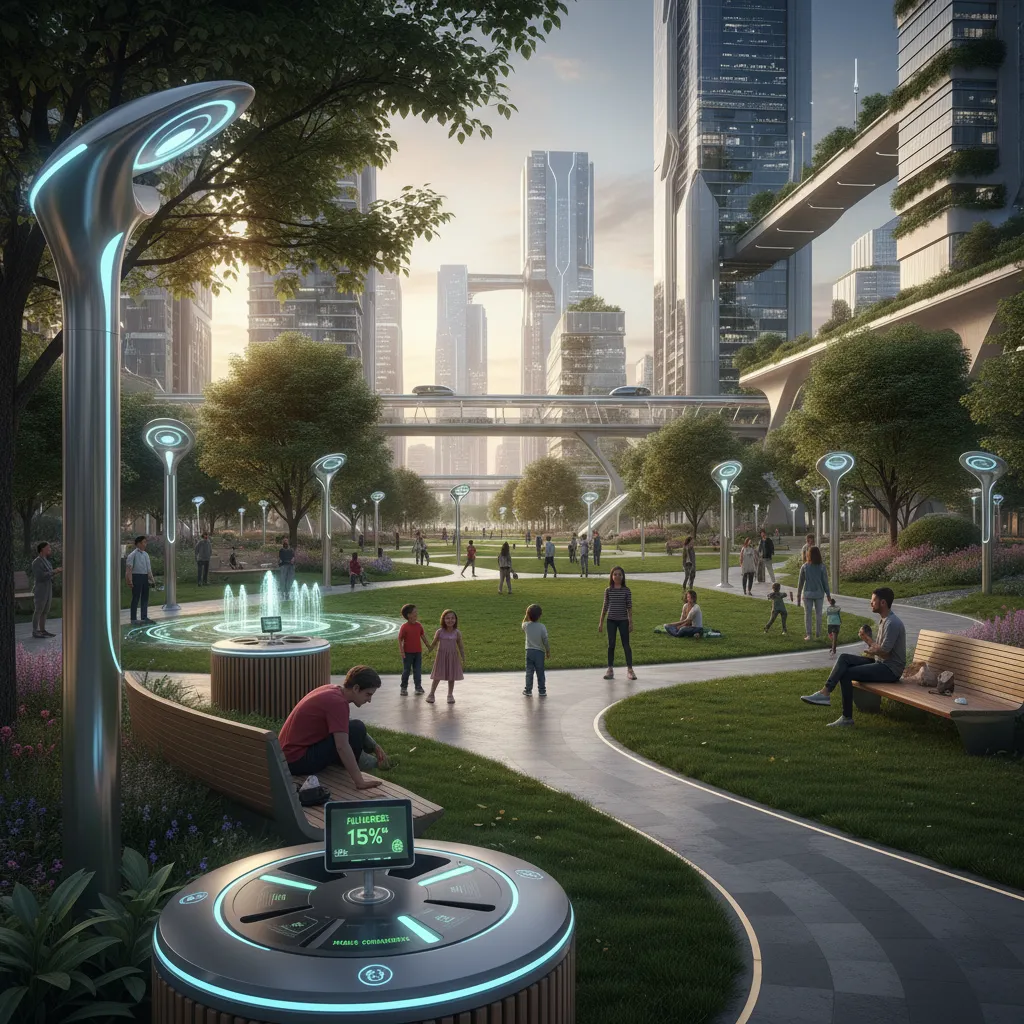 Smart city park with AI sensors and intelligent waste management