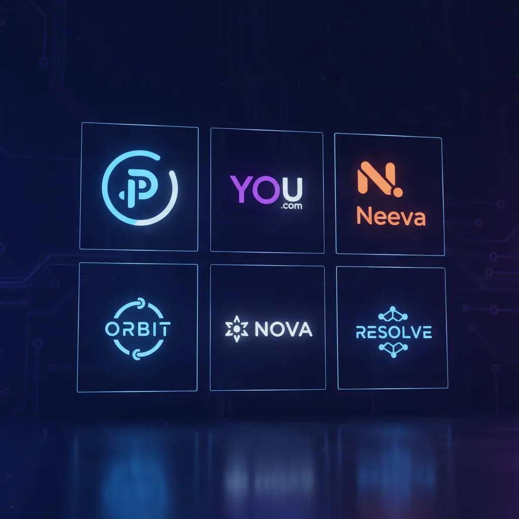 Logos of the top AI search engines to try in 2024.