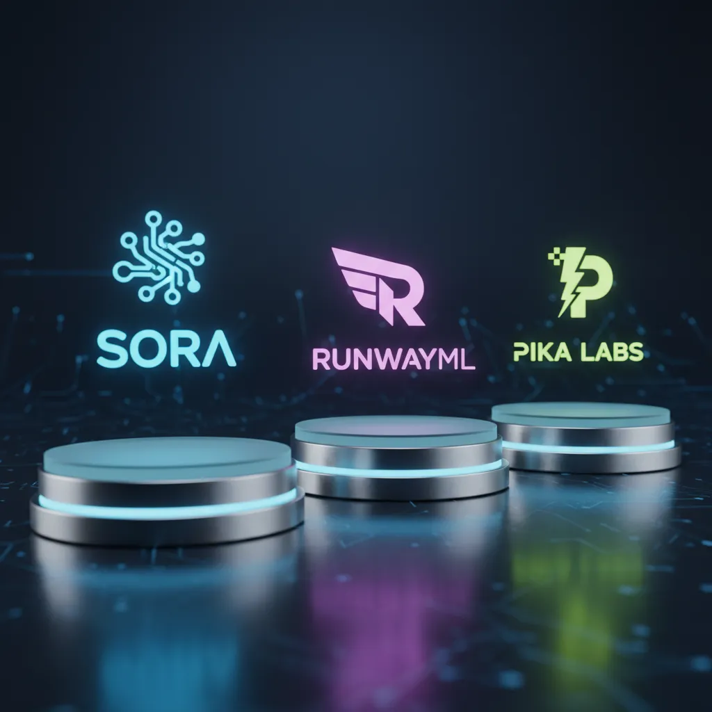 Logos of the top AI video generator tools like Sora, RunwayML, and Pika Labs.