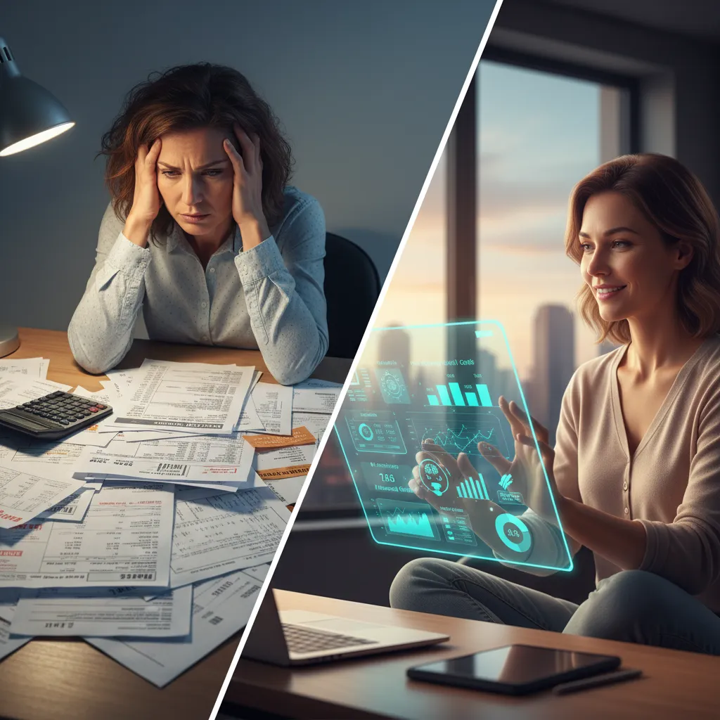 Person with traditional vs AI financial management