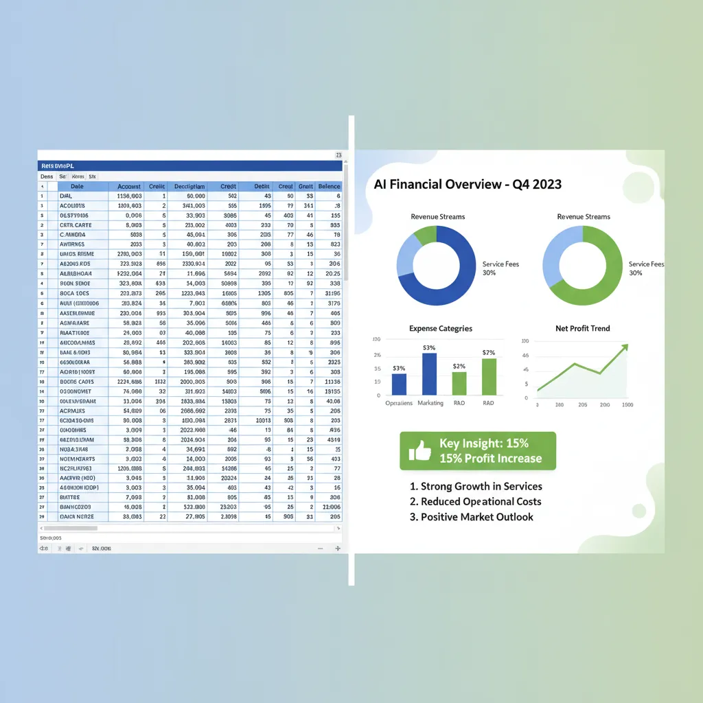 Comparison of complex spreadsheet and simplified AI financial report