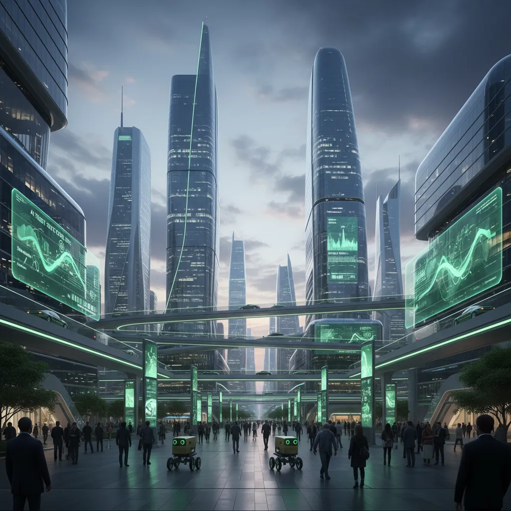 Futuristic smart city with autonomous systems and visual cues of explainable AI for public trust