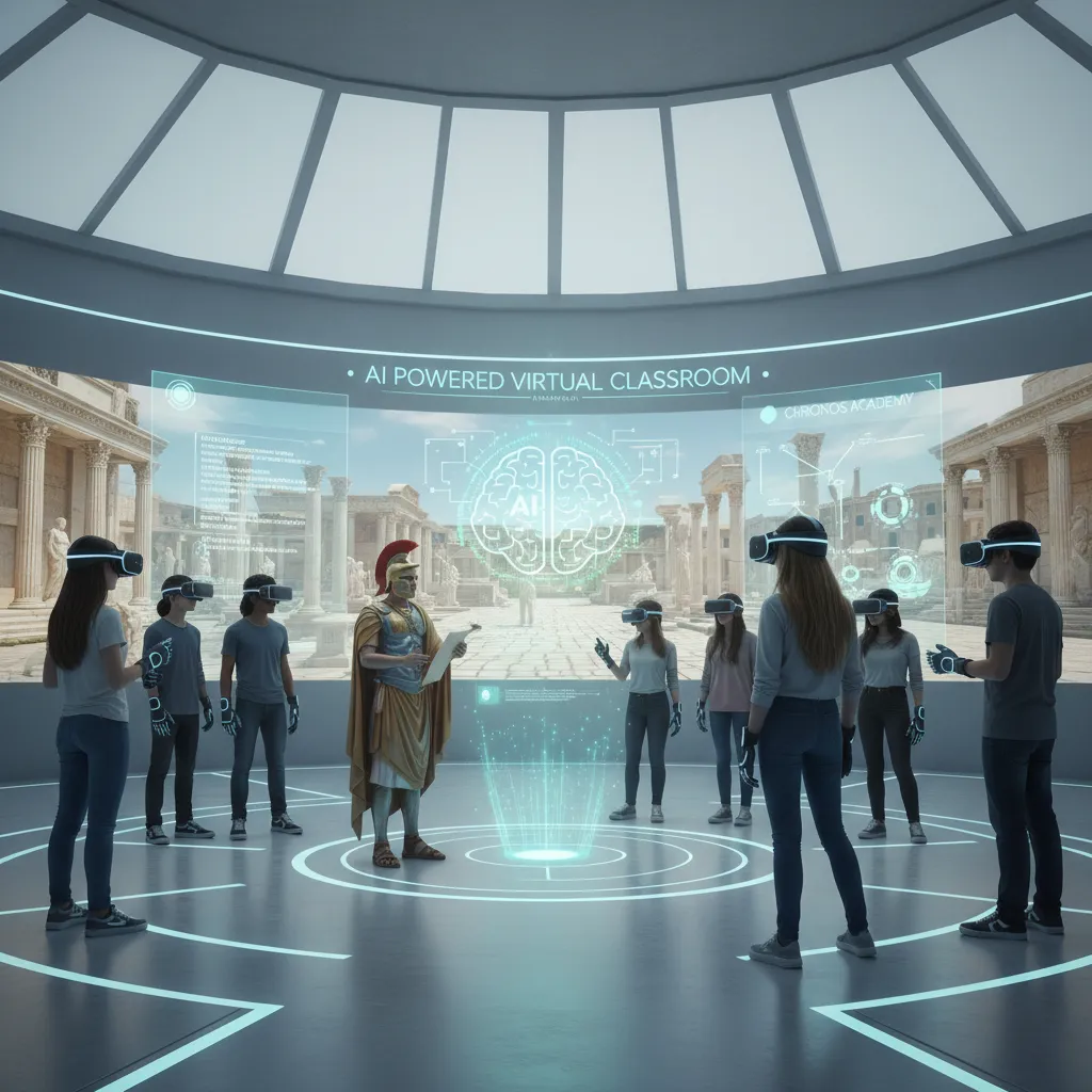 Students in a virtual reality AI classroom